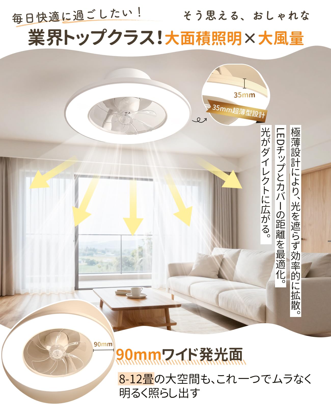 Amazon.co.jp : SUKITEN シーリングファンライト 8-12畳【大面積照明